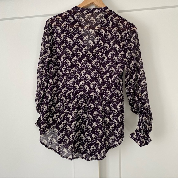 Maeve Anthropologie Purple Monkey Print Long Sleeve Button Up Blouse Size 4 - Picture 6 of 11